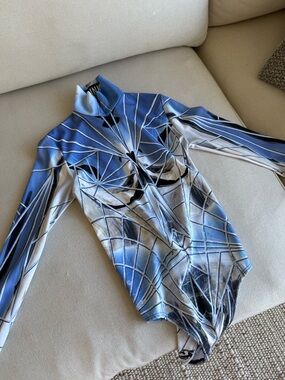 Blue Geometric Long-Sleeve Bodysuit